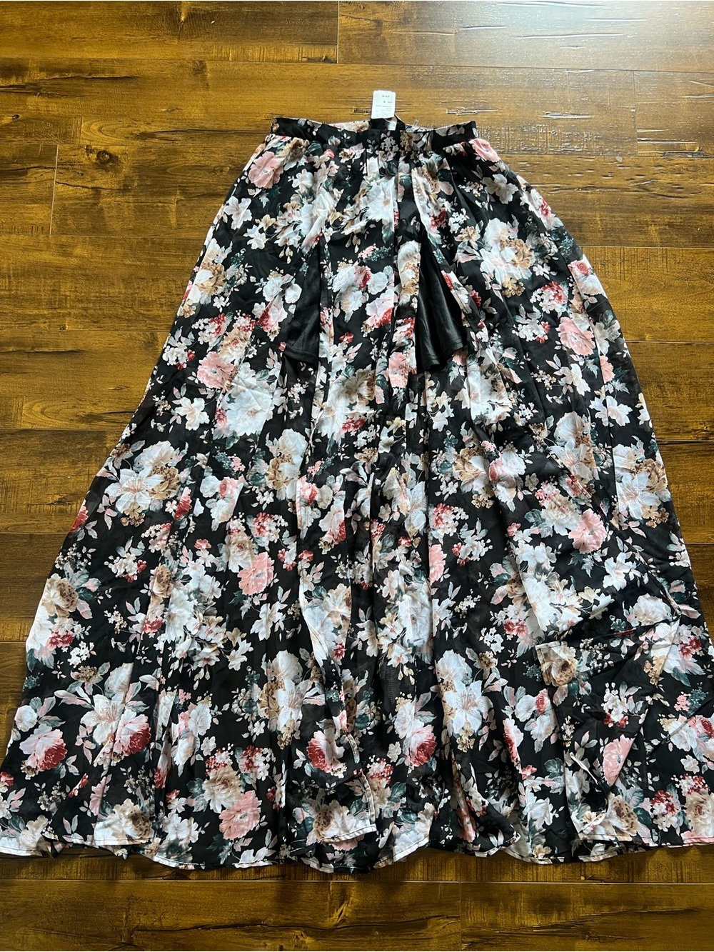 Windsor Black Maxi Skirt with Pink & Cream Floral Print